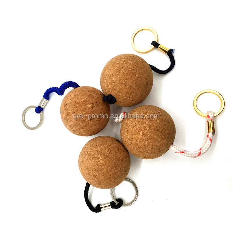 Custom Logo Printed Round Cork Ball Keychain Blank Floating Wooden Keychain