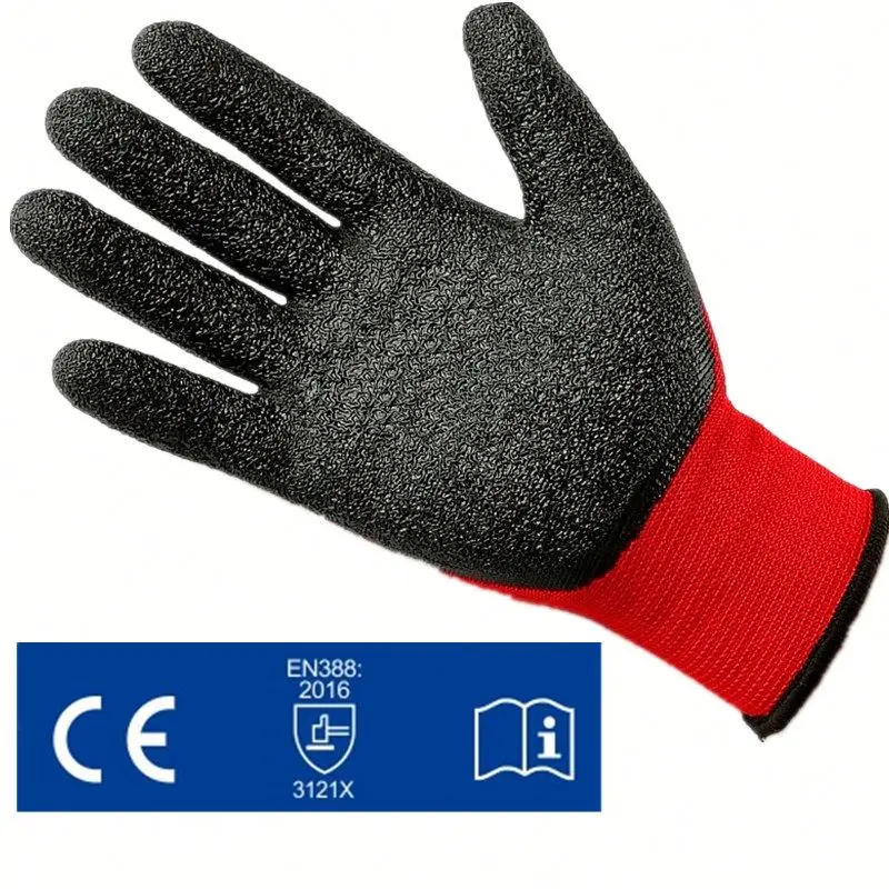13 Gauge Latex Wrinkled Coated Safety Work Hand Protection Gloves for Gardening Household Construction