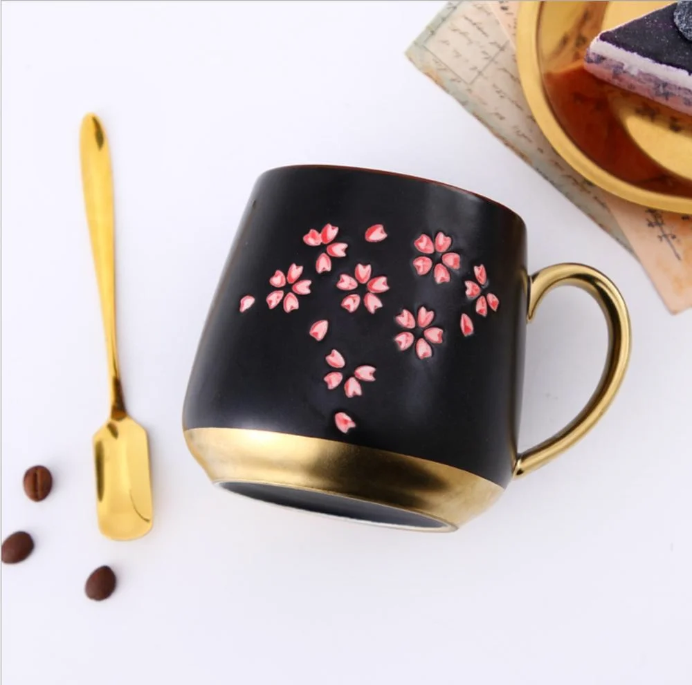 
Cherry Blossom Ceramic Mug with Spoon Japanese Big Belly Cup 