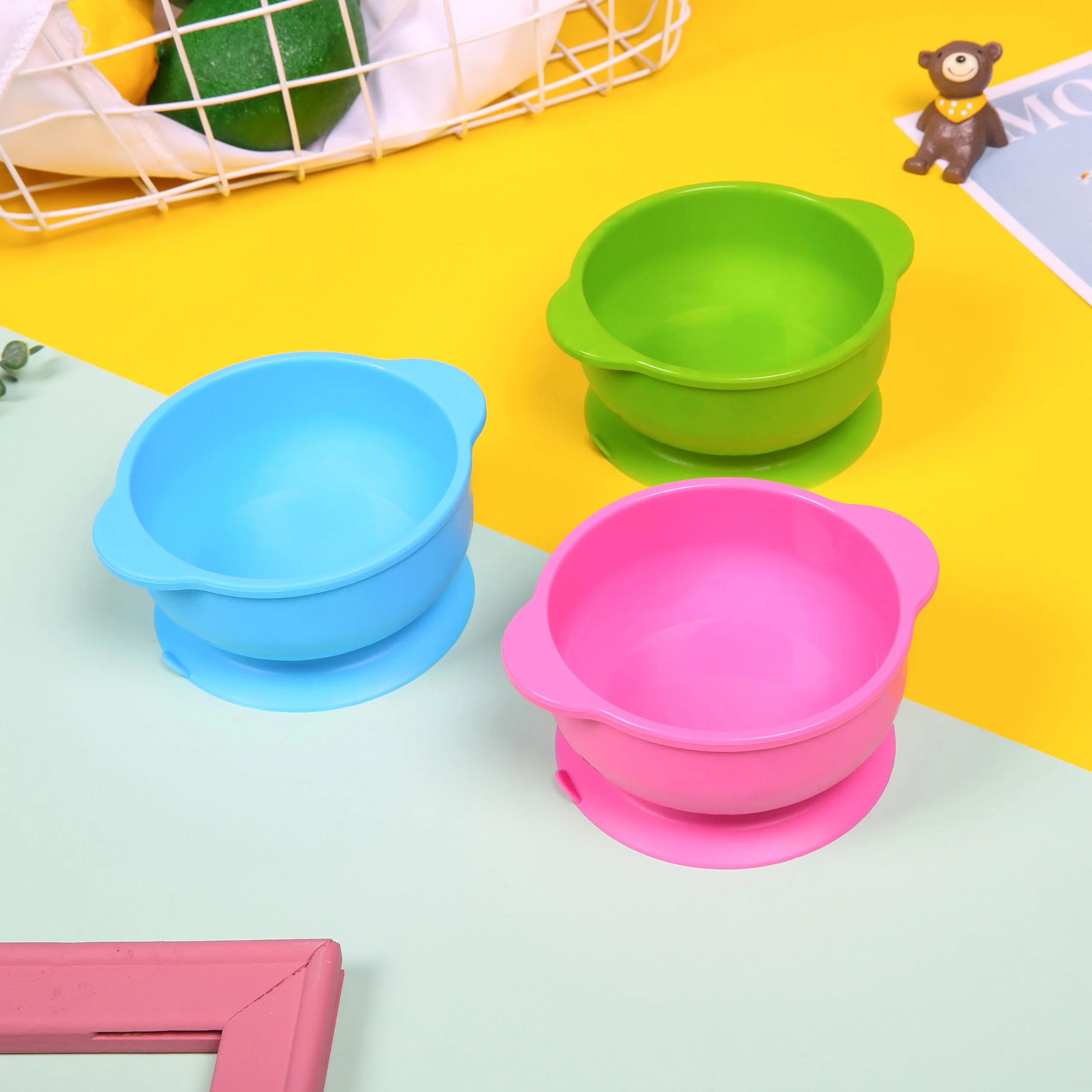 Custom LOGO Silicone Baby Bowl Spill Proof eating training Bowl BPA Free Nontoxic Snack Container with Suction for Toddlers