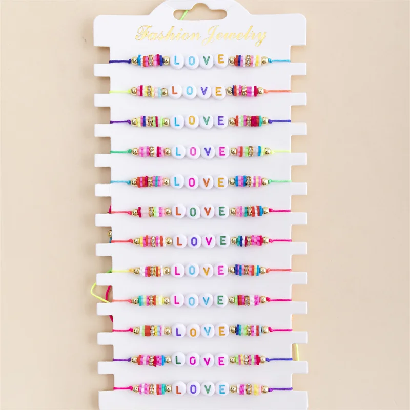 Bohemia Handmade Adjustable LOVE Letter Beaded Polymer Clay woven beaded friendship bracelets
