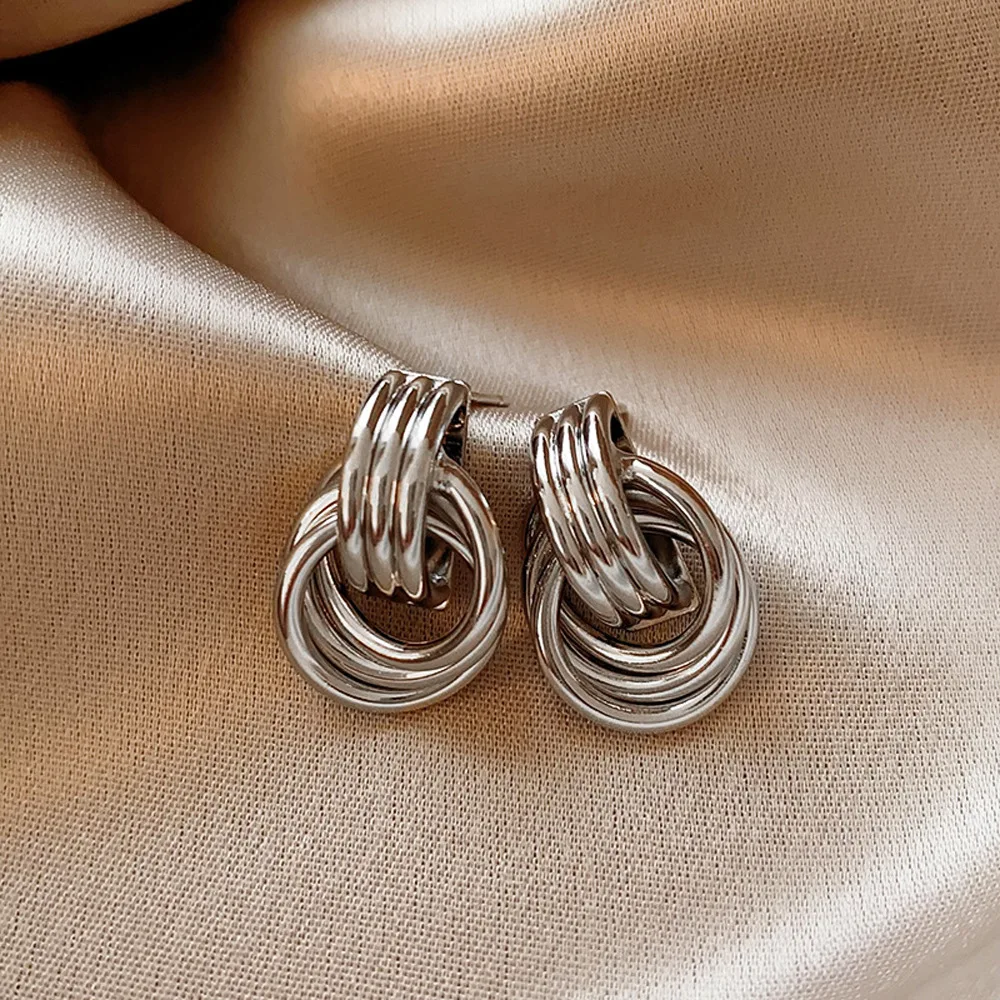 2024 Wholesale New Geometric Multi-Layer Earrings 18K Gold Plated Vintage Pendant Earrings Jewelry