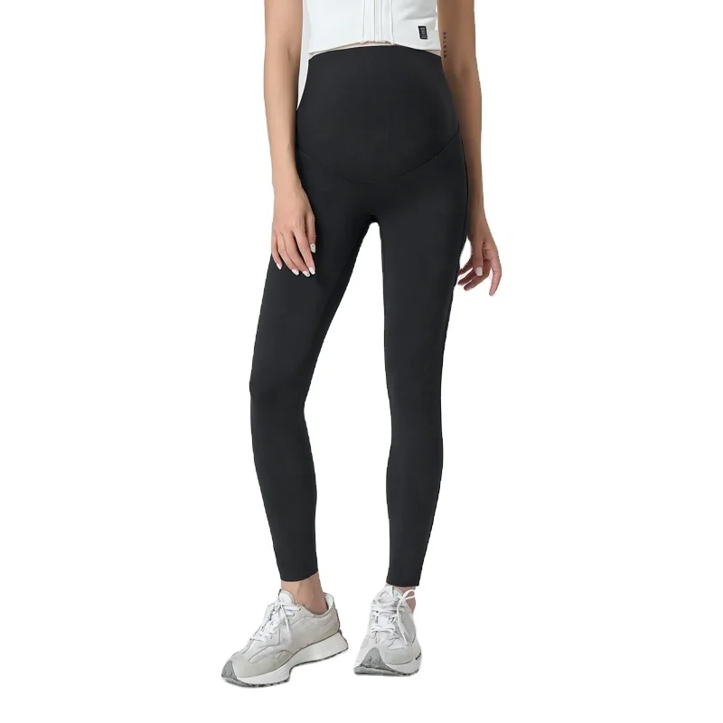 Custom Cotton Polyester Maternity Elasticity Pants And Tops Pregnancy Woven High Waist Seamless Woman Pregnant Yoga Leggings Set