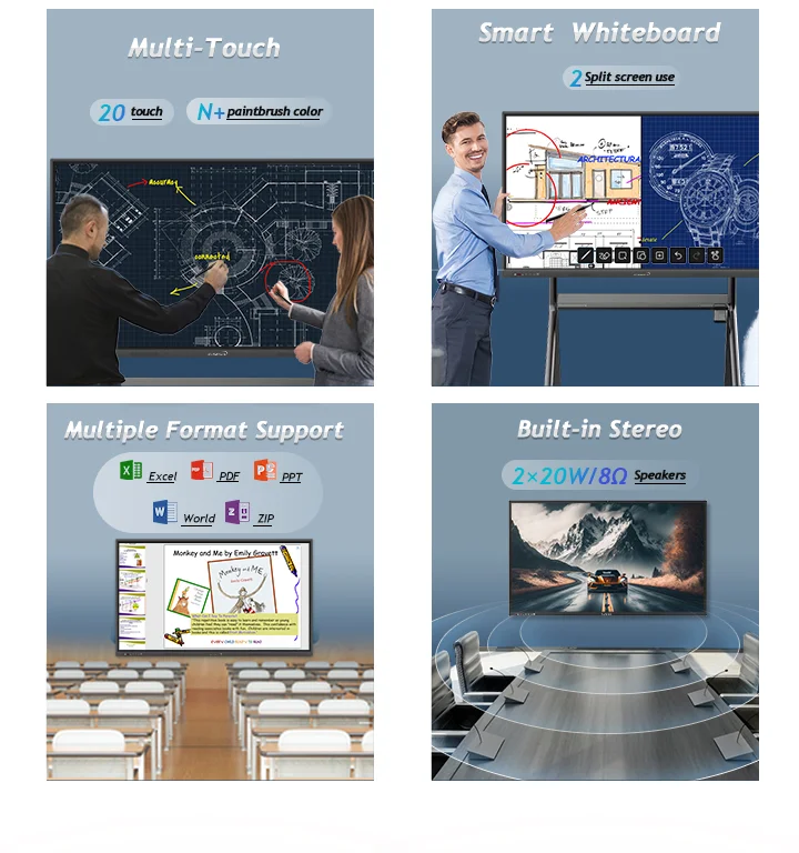 Dual system touch screen 85 inch TV office teaching machine interactive white board india