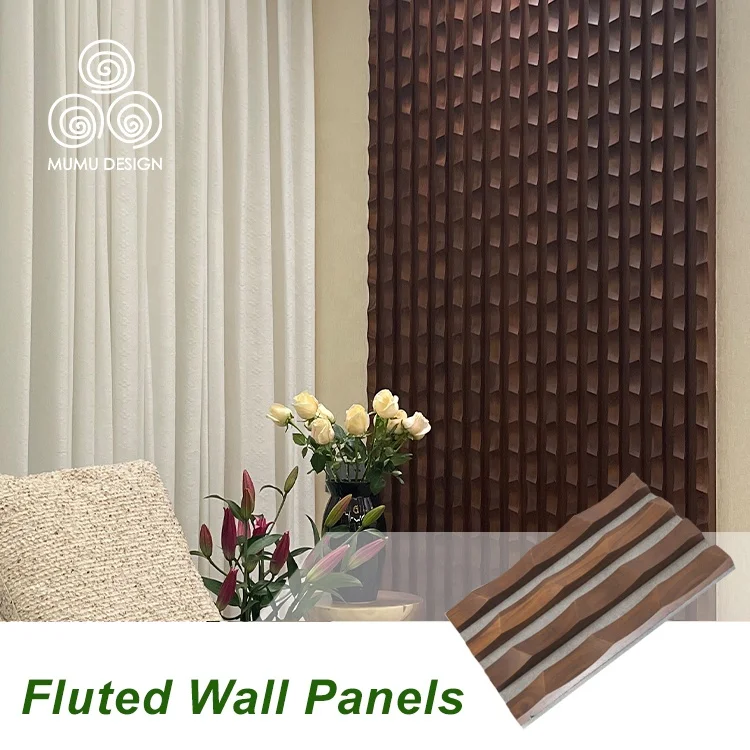 MUMU Home Decoration Design Geometric Self Adhesive 3D Front Wave House Wood Cladding Wall Panel
