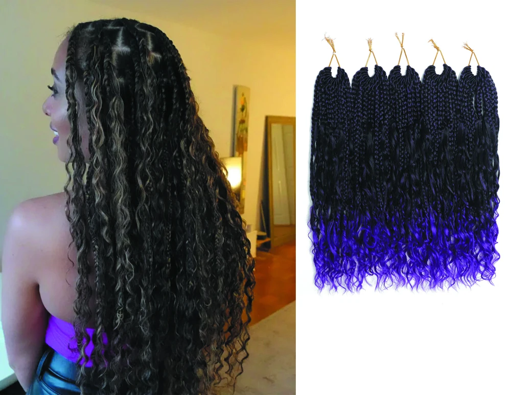 Оптовая продажа, богиня Locs, грязная коробка, косы, вязаные крючком, богемные волосы с кудрявыми, Омбре, бордовый, предварительно закольцованный, бохо, река, плетеный ящик
