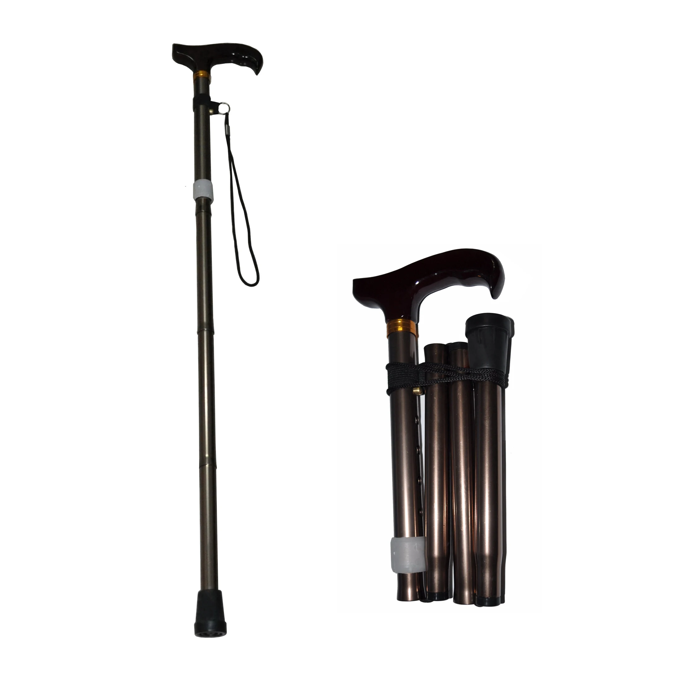 4 sections wooden handle  aluminium alloy folding walking stick