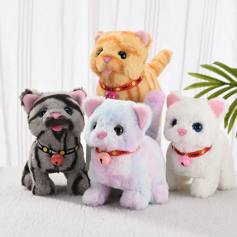Electric White Cat Plush Toy Simulation Soft Speaking Walking Easter Bunny Stuffed Toys Children Interactive Animal Doll Gift