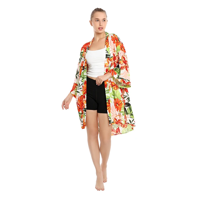 Factory Price Women Blouses Floral Print Kimono Summer Beach Dress Women Kimono Cardigan