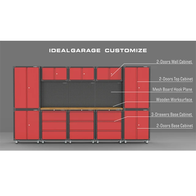 Kinbox 14pcs Garage Cabinet Storage Workbench Tool Cart Tool Trolley Workshop Metal Cabinet for Workshop