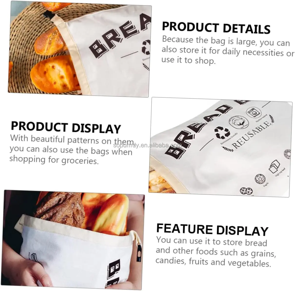 Custom Logo Bread Bags for Homemade Bread Organic Cotton Reusable Bread Bag with Fresh-keeping Linen Large Loaf Pouch