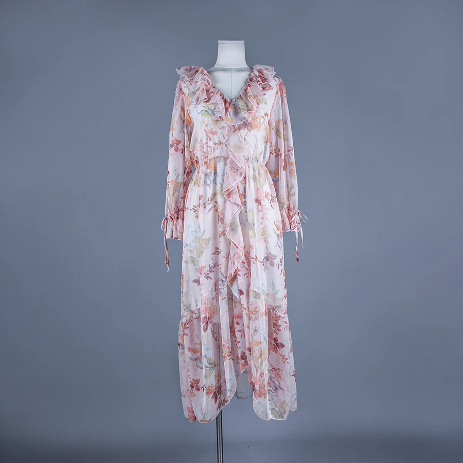 
Fashion Custom Lady Chiffon Ruffle Maxi Dress Vestidos Women Elegant Summer Casual Dresses 