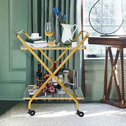 kitchen storage shelf Factory direct sale  transparent tempered glass Top Industrial Metal Furniture Storage golden steel kitchen trolley