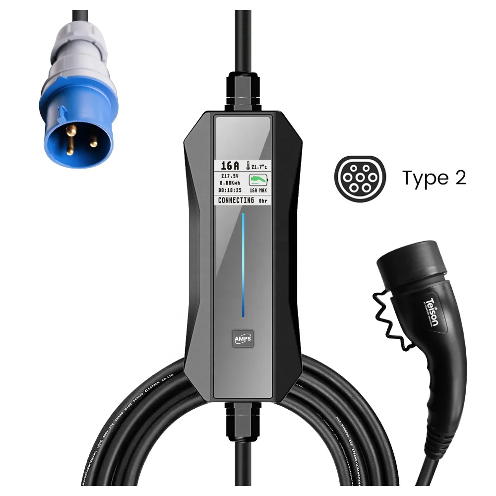 Teison 32A type 2 plug portable ev fast battery charger evse wallbox station china
