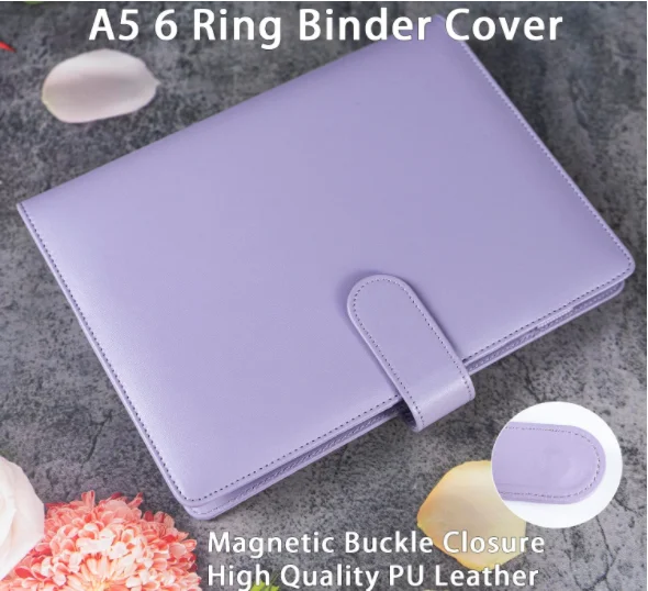 Custom Wholesale A5 Leather binder leather Cover with Magnetic Buckle Closure Refillable Papers for Multiple use