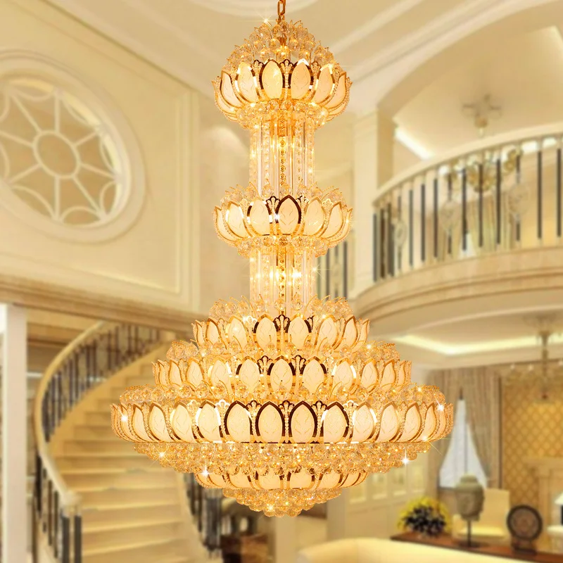 Hotel Large Gold Metal Crystal Chandelier Luxury Project Modern Glass Pendant Light Lotus flower Fixtures Lights