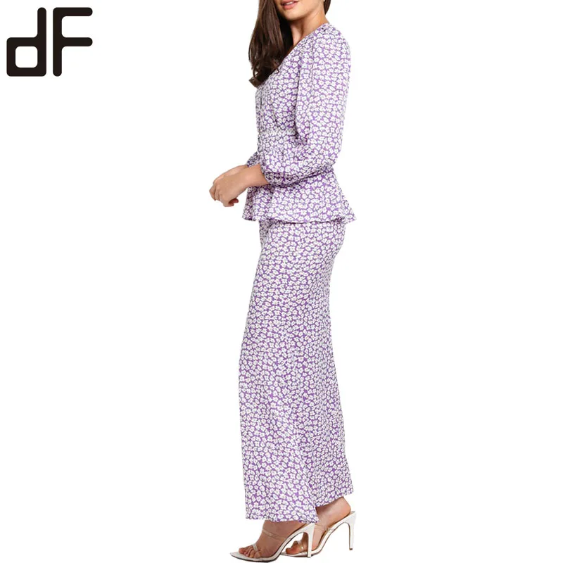 OEM Гуанчжоу завод по индивидуальному заказу мусульманский хлопок Baju Kurung 2022 блузка с цветочным принтом и длинные юбки Indonesia