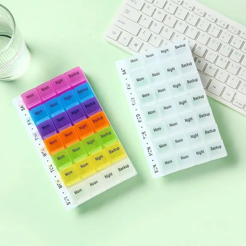 Hot Sale Custom Logo Pill Box Portable 28 Grid Weekly Plastic Pill Storage Box