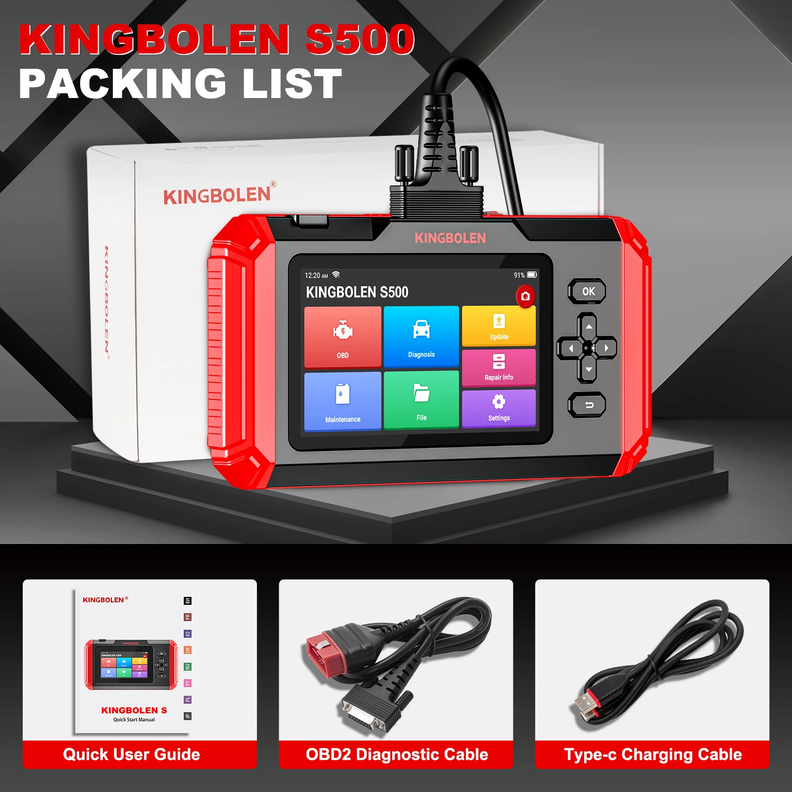 Kingbolen S500 автомобильный диагностический инструмент OBD2 с 4 системами ABS SRS ECM TCM PK CRP123X