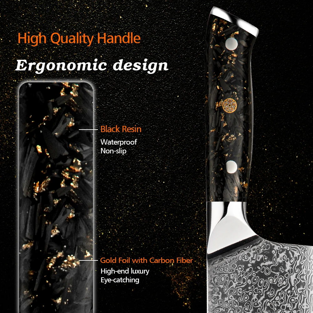 Amber Knife 67 Layers Damascus Steel Fillet Boning Knife with Carbon Fiber And Gold-foil Handle Knife