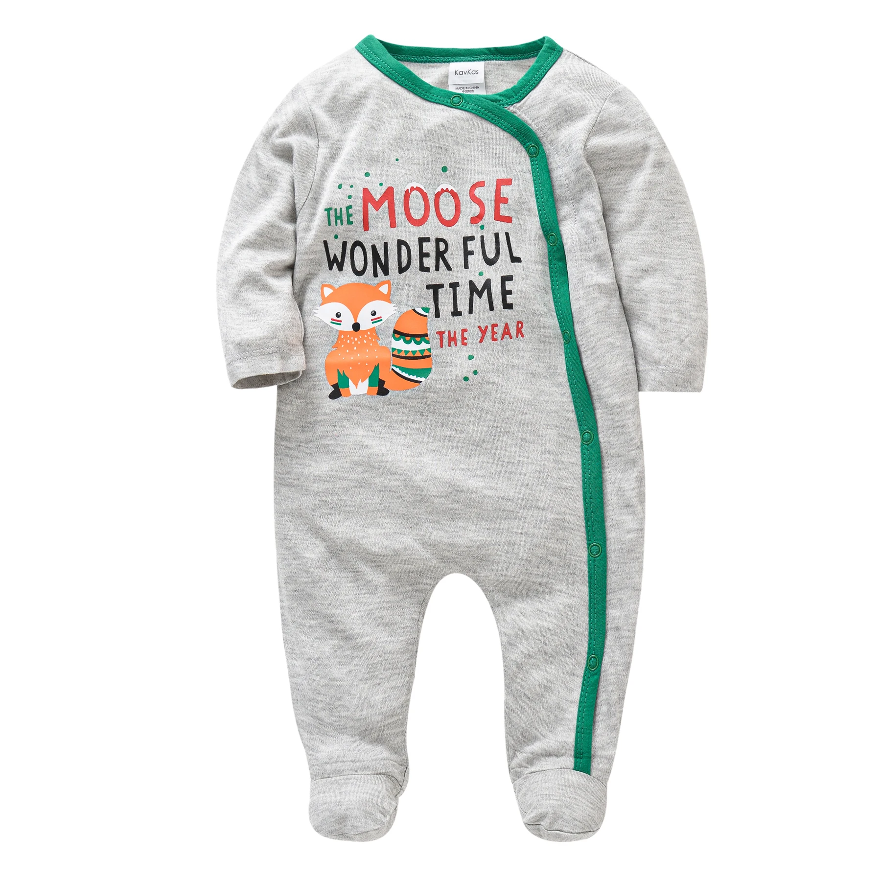 Factory price oem baby boy Christmas romper clothes long sleeve 100%cotton jumpsuit grey fox print for newborn