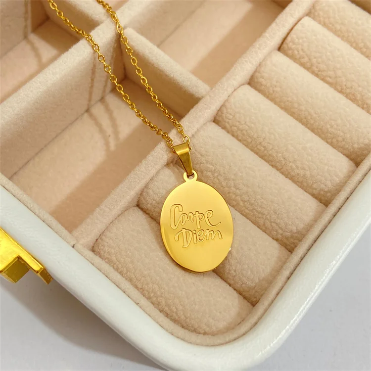 inspiration quotes Carpe diem fashion blank jewelry stainless steel women men accessories necklace round pendant