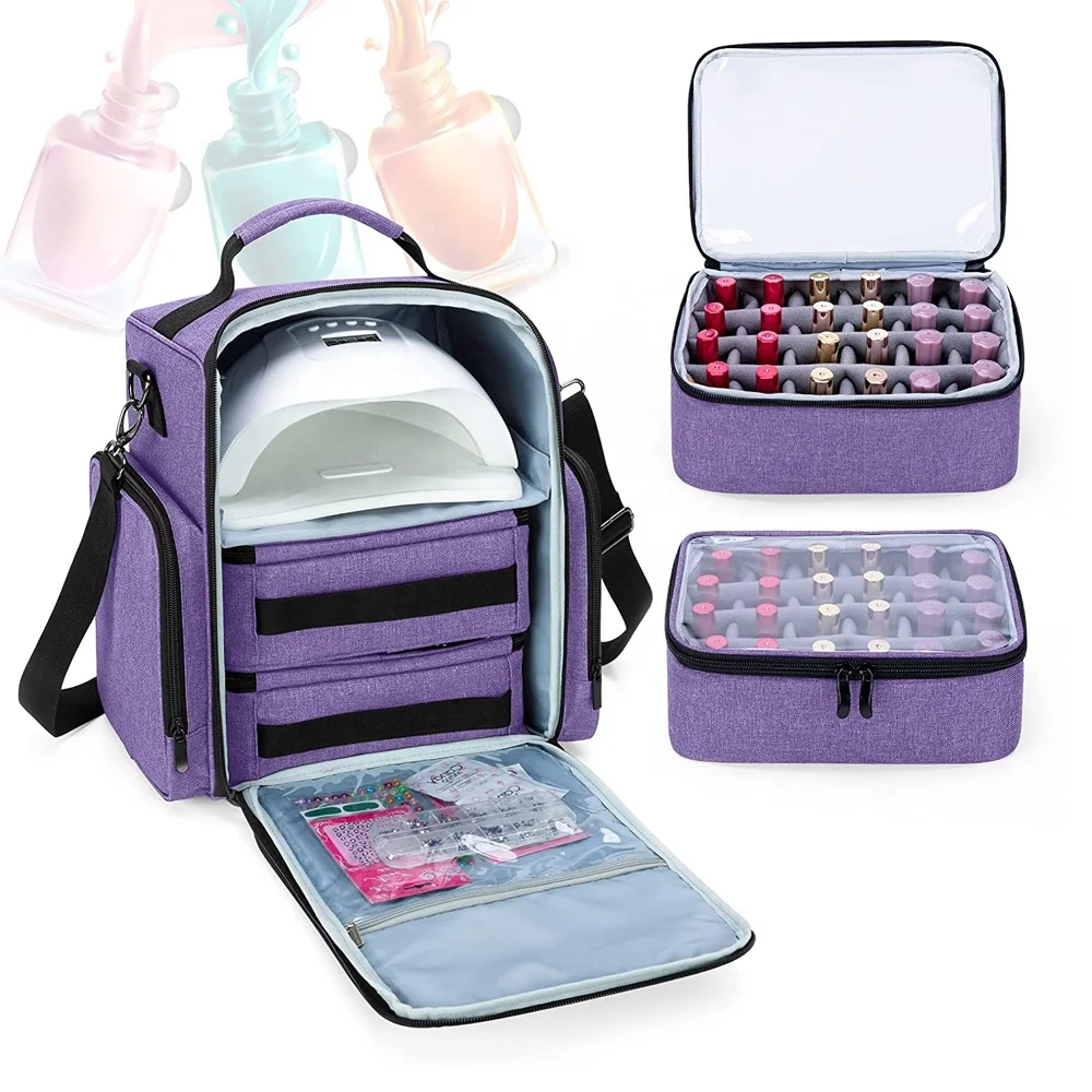 Factory Custom Salon Nails Bag Large Capacity Carrying Cosmetic Bag 48 Bottles Nail Polish Organizer Essential Nail Polish Bags