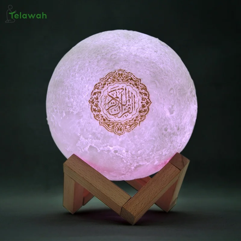 Telawah Wholesale isalmic holy wooden stand holder gift box color al digital mp3 touch lamp quran speaker quran player