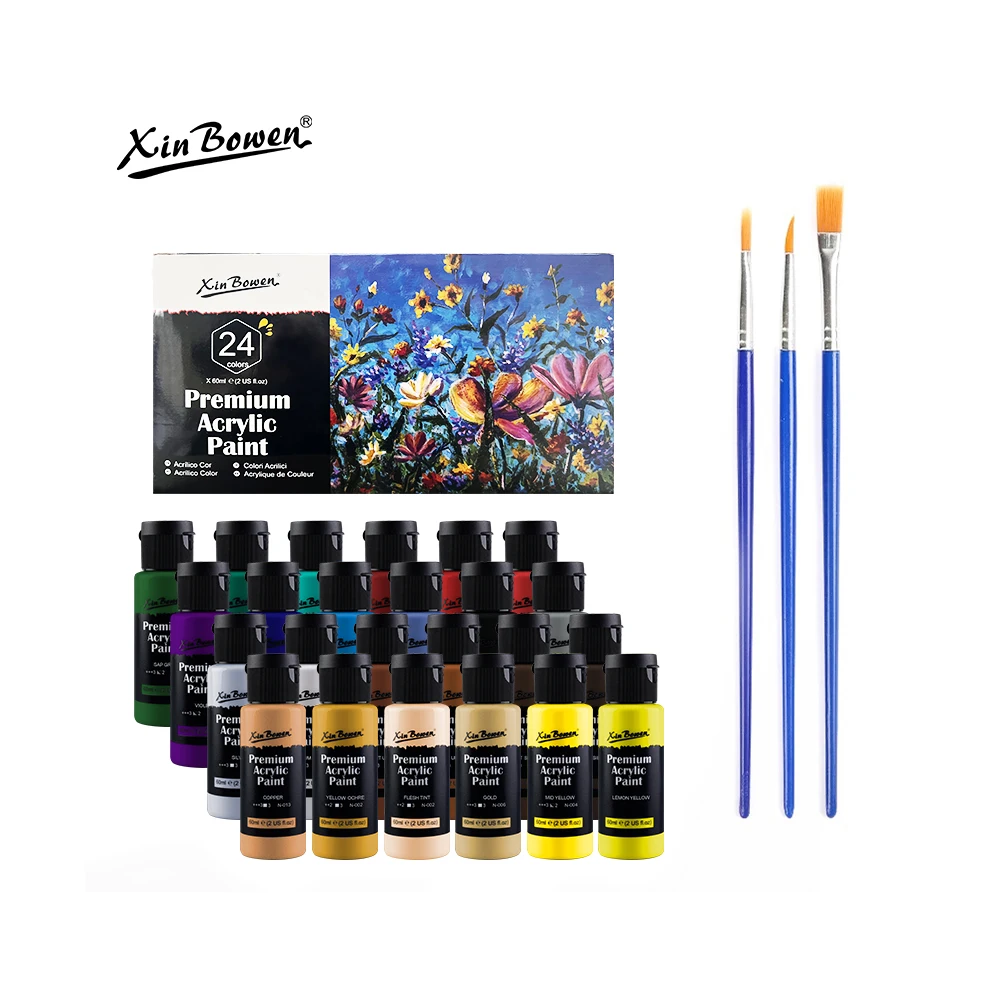Xin Bowen 60ML Acrylic Paint Set 24 Colours With Metallic Color Artist Quality Eco Friendly Art Materials Pigment
