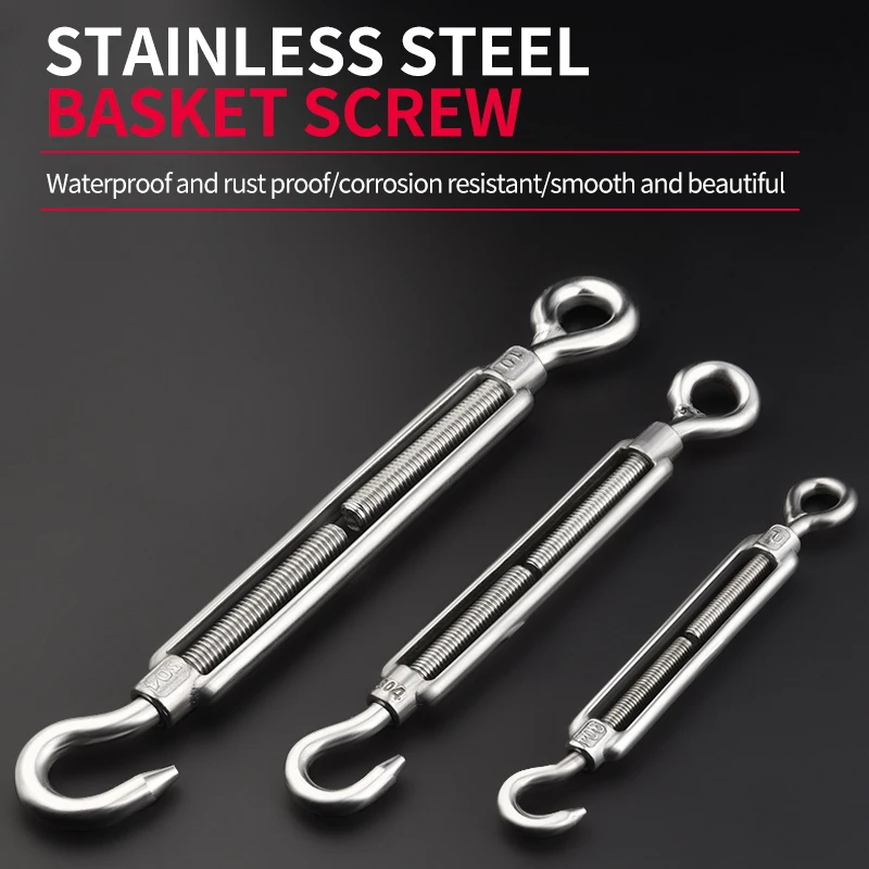 Heavy Duty 304 Stainless Steel Turnbuckle M4 - M20 Turnbuckles Eye and Hook  for Wire Rope Tensioning 4mm 10mm 12mm