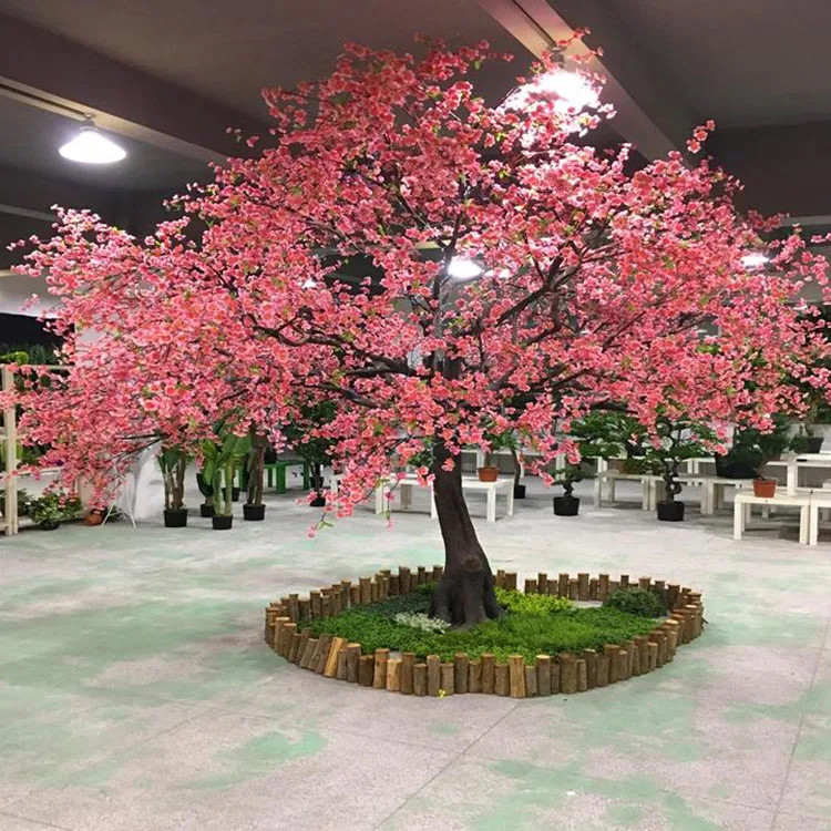 Custom Wedding Garden Restaurant Decor 165cm Long Pink Flower Fake Blossom Fruit Plant Artificial Wishing Peach Blossom Tree