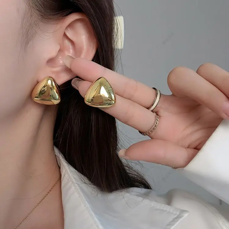 2024 Latest Trendy Brass Jewelry Big Triangle Gold Stud Earrings with Punk Style for Party