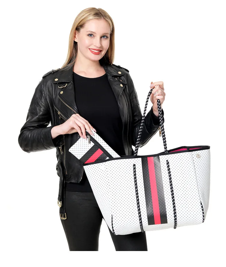 High quality wholesale pink splash proof neoprene custom logo tote bag  cooler beach bag