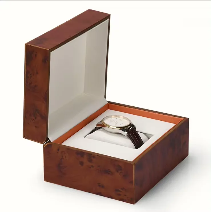 Wholesale watch packaging gift box round pu leather clamshell custom storage box watch box