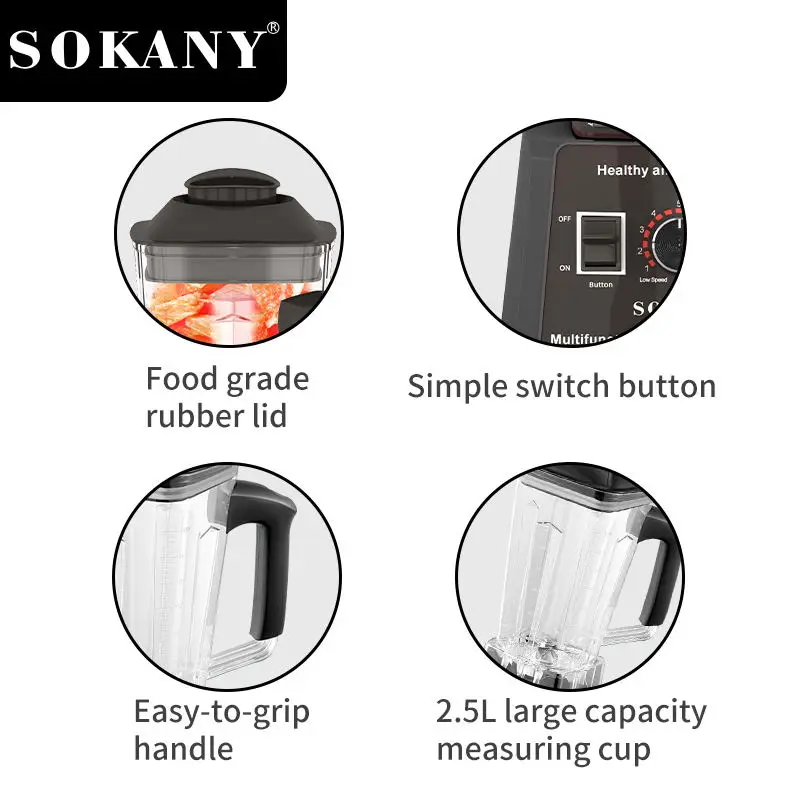 SOKANY Product SK-666 5000W 2.5L Capacity 9 Speed Adjustable Portable Beauty Blender Machine And Fresh Fruit Juicer Extractor