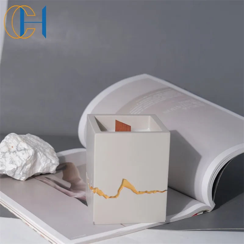 C&H Wholesale Original Unique Square Shape Custom Logo Concrete Vessels Luxury Cement Candle Holders