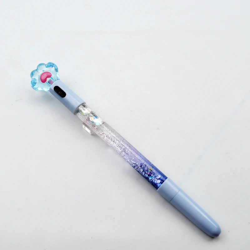 Customized Logo New Style Cute Plastic Single Led Light 1.0MM Refill Black Ink Gel Pen