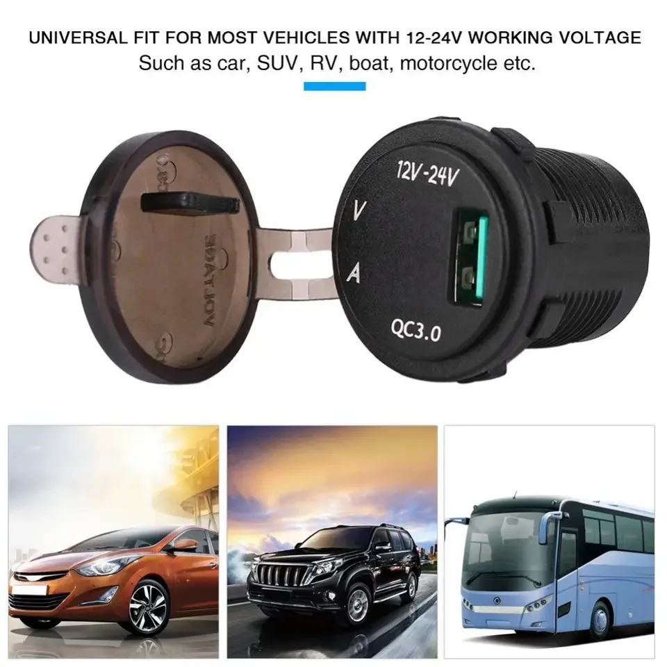DC 12V 24V QC3.0 USB Charger Digital Voltmeter Ammeter for Car Auto Van Boat Solar RV UTV ATV Industrial