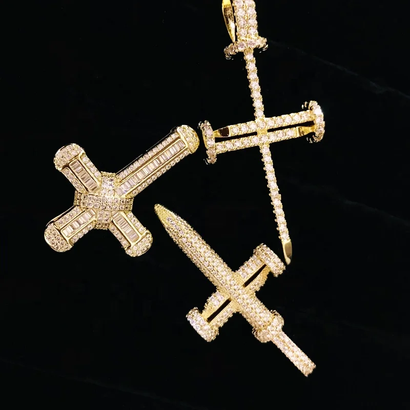 Iced Out Fast Delivery Cross Pendant Necklace Hip Hop 14k Gold Plated Zircon Cross Pray Jewelry Pendants