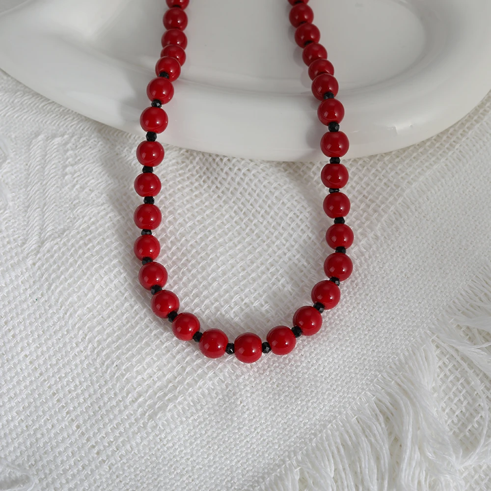 New Retro Trendy Crystal Bead Necklace for Women Geometric Gold-Plated Pearl Party Jewelry with Beaded Bracelet Chain