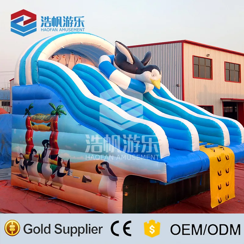 Factory Price Ocean World Themed Penguin Inflatable Water Slide Double Lane With Cover Pool For Summer Holiday