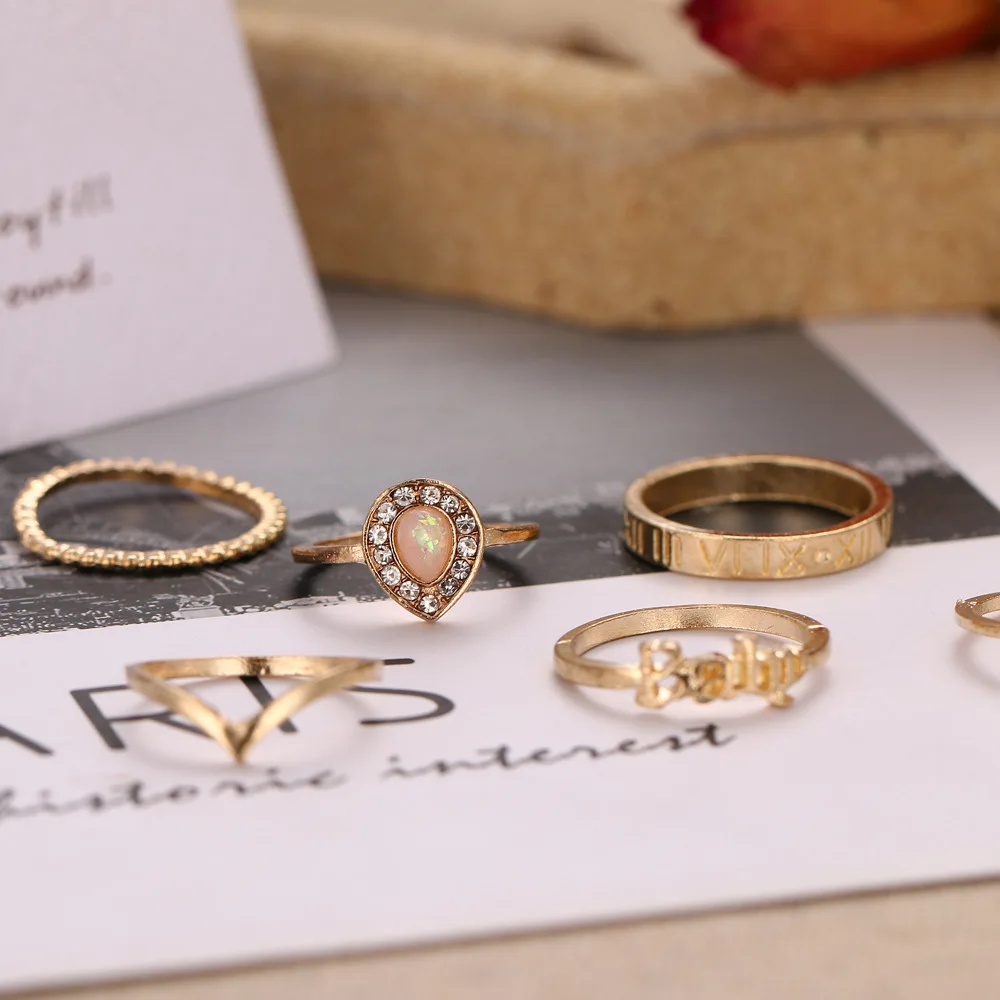 Aug jewelry European and American hot-selling new creative geometric baby love letter ring set 7-piece ring