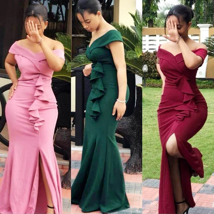 African  Split Elegant Blue Green Wine Red Long Wedding Bridesmaid Dresses Cheap African Bridesmaid Dresses