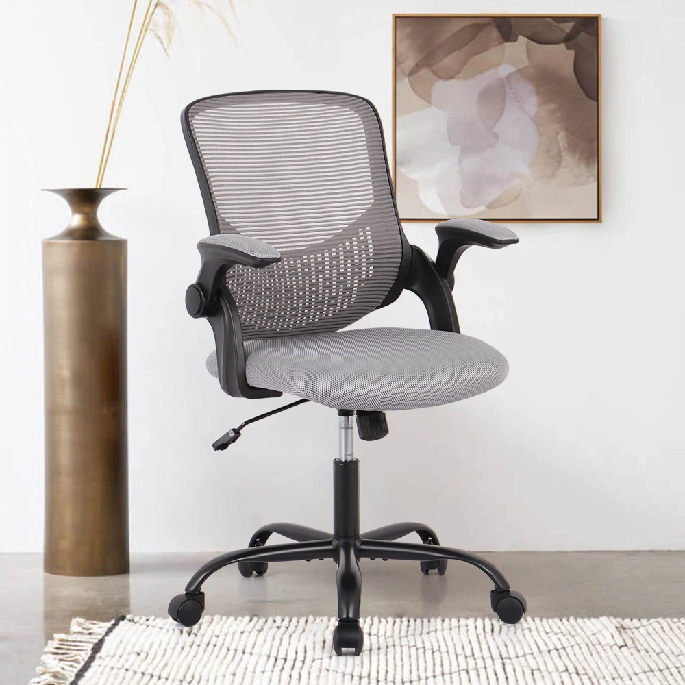 Lowest Price Comfortable Dark Gray Mesh Office Executive Chair With Flip-Up Arms