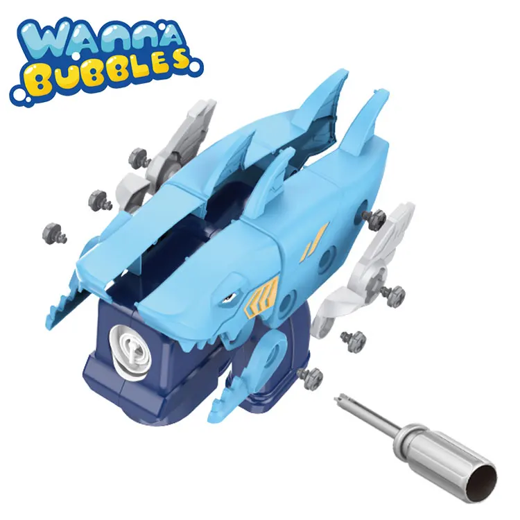 2023 Hot selling 2 in 1 blower toys take apart cartoon shark assemble animal bubble gun dinosaur disassembly toy