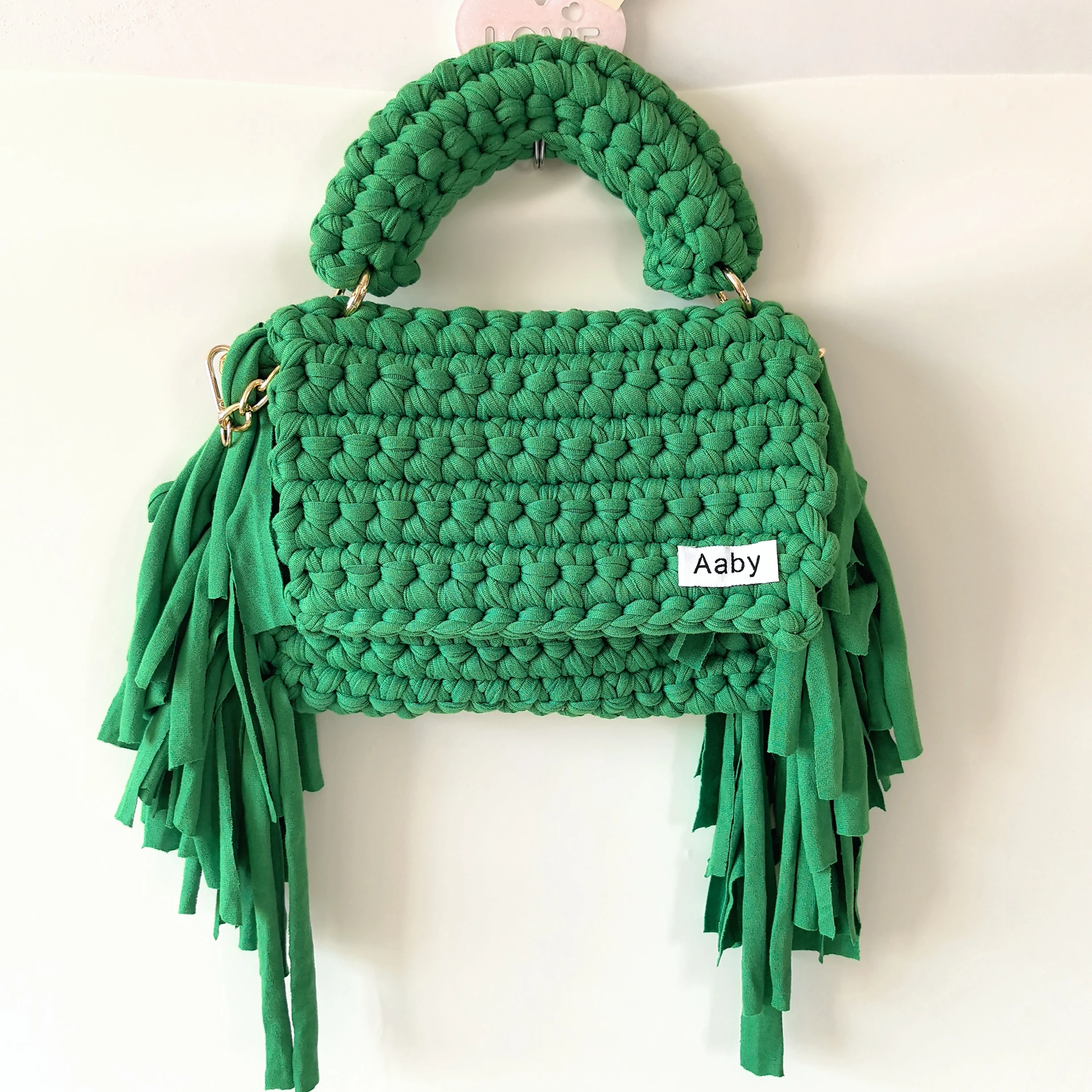 Good Quality New Arrival Women Handmade Solid Color Crochet Handbag T-shirt Yarn Tassel Crochet Shoulder Chain Bags