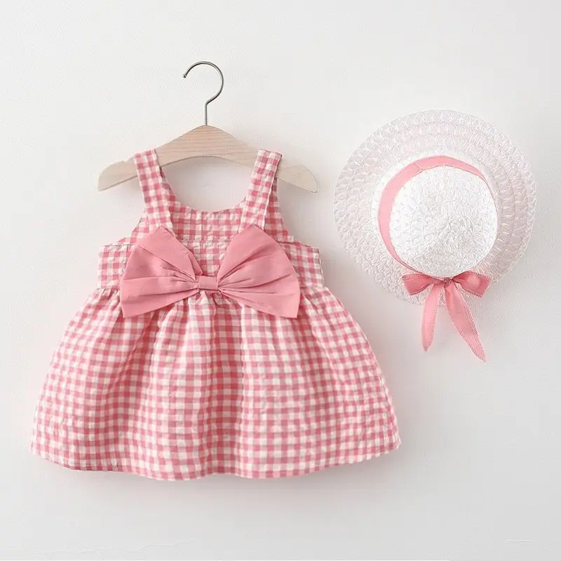 Factory Price summer Sleeveless kids Beach Children flower smocked frock toddles Cheap girls cotton casual dress with hat