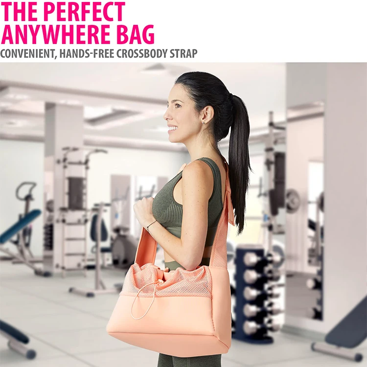 QQgift custom new Crossbody swimming beach Bag Workout Bags for Women Lightweight Women Gym pool swim mesh beach shoulder bags