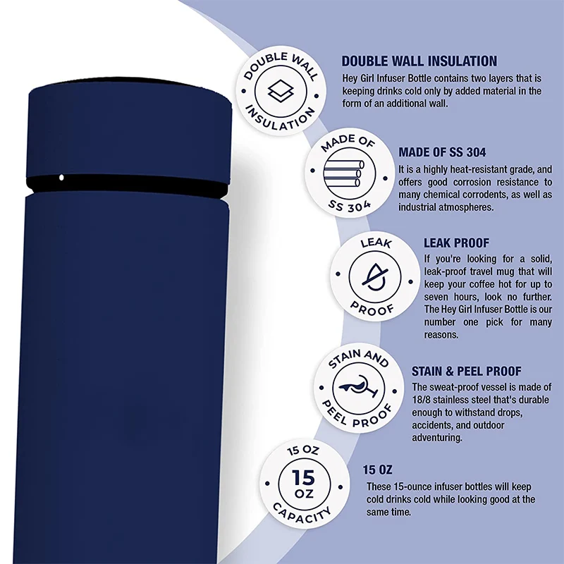 Hot Design 15oz Portable Girls Pink Skinny Infused Stainless Steel Water Bottle with Custom Logo