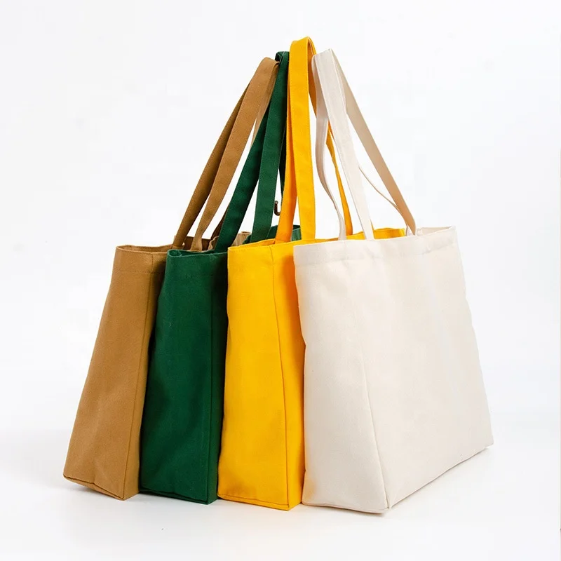 
Eco-friendly Large Capacity Solid Color Reusable Custom Made Shopping Canvas Tote Bag 